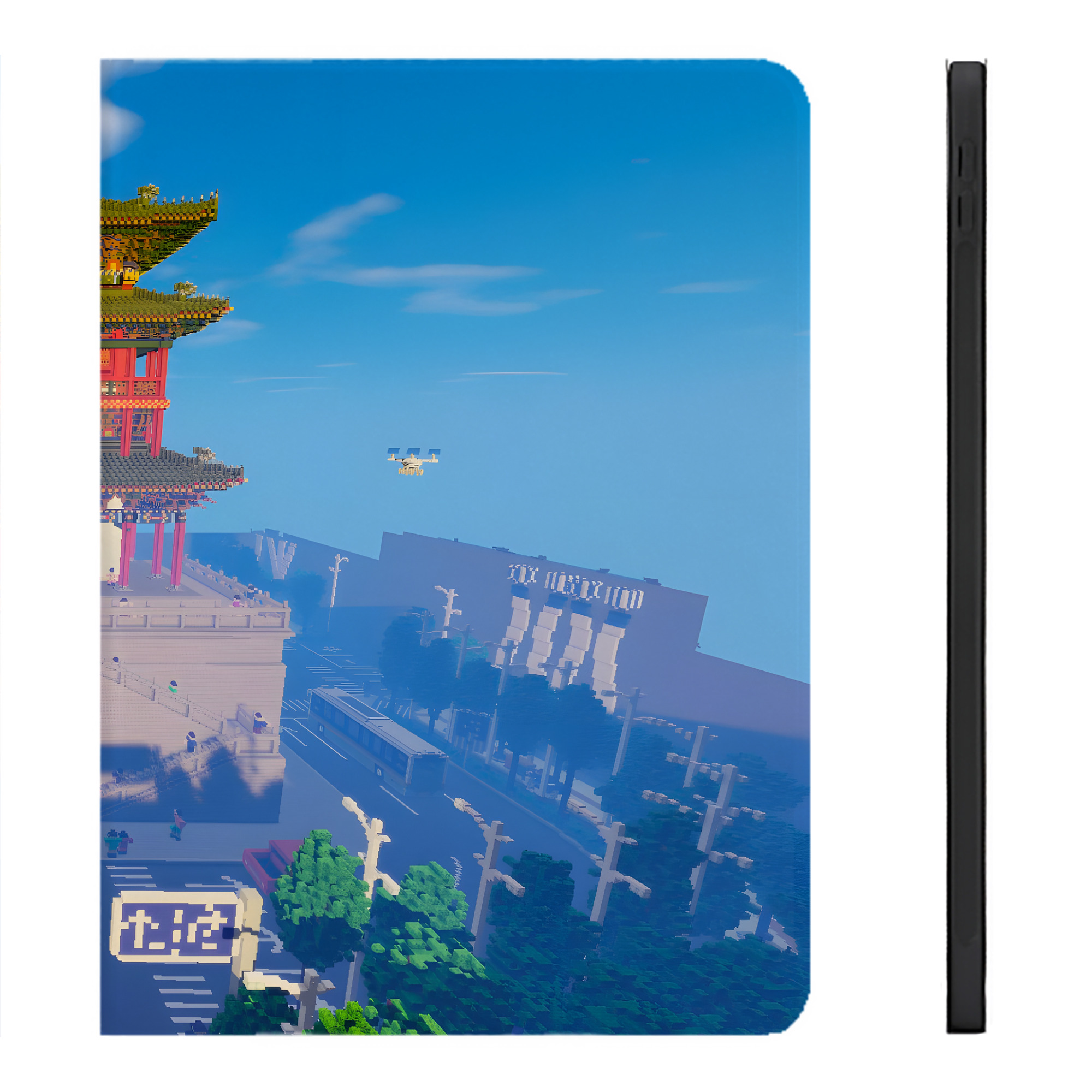 （画像用） マインクラフト ブロックの世界 Minecraft MC Block world IPadケース ペンホルダー付き ブックスタイルデザイン